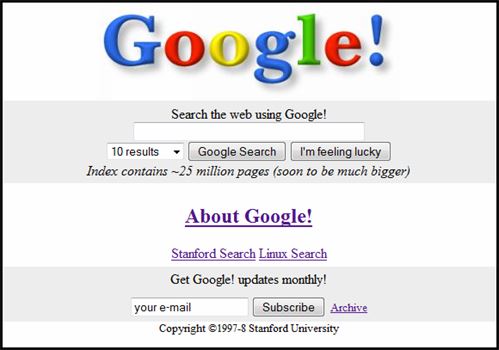 Takto vypadal Google v roce 1998