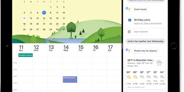 Takto vypadá Google Asistent na iPadu vedle Google kalendáře.